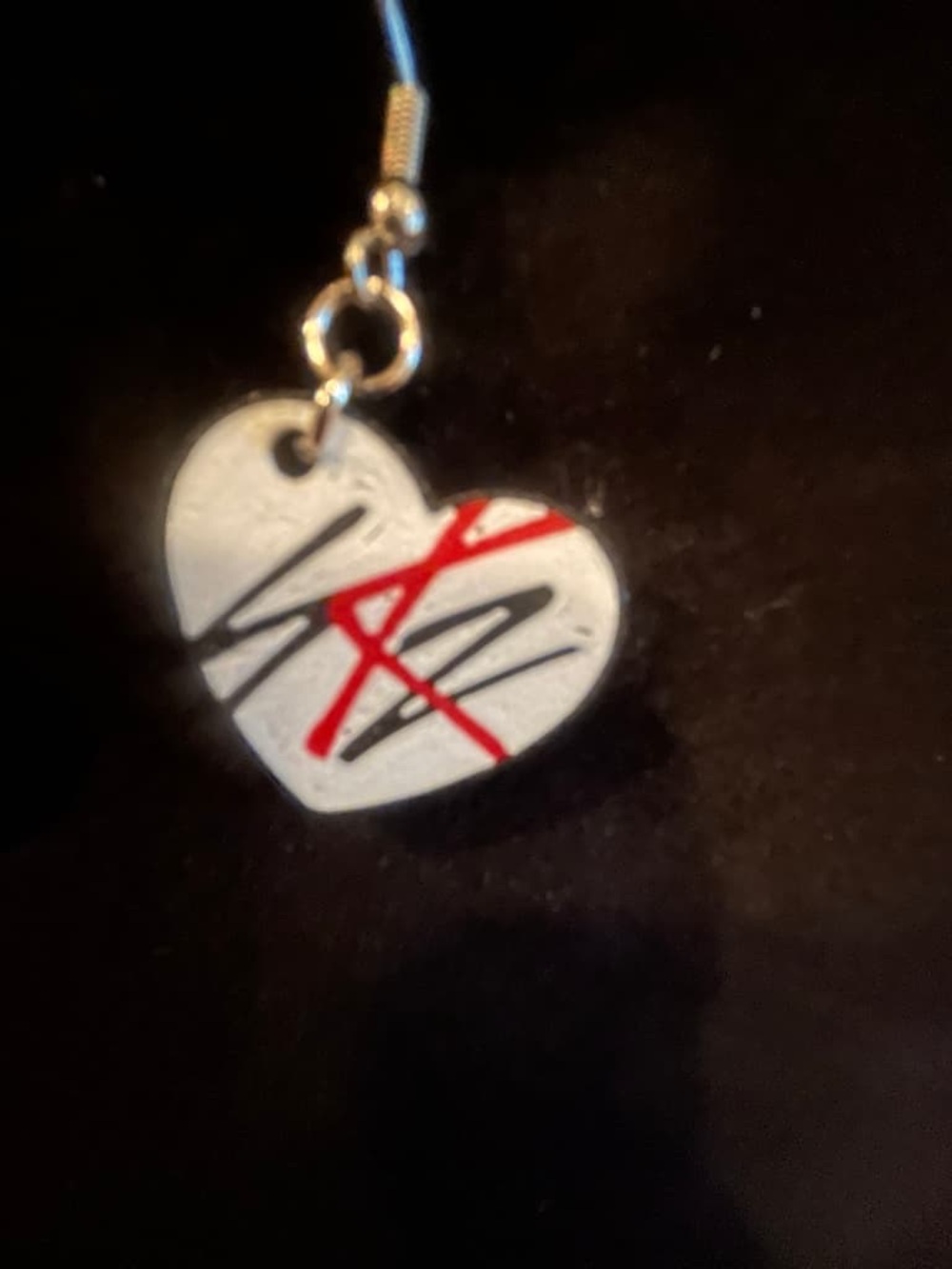 Heart Charm Dangle Earring in White with Red and Black Accents